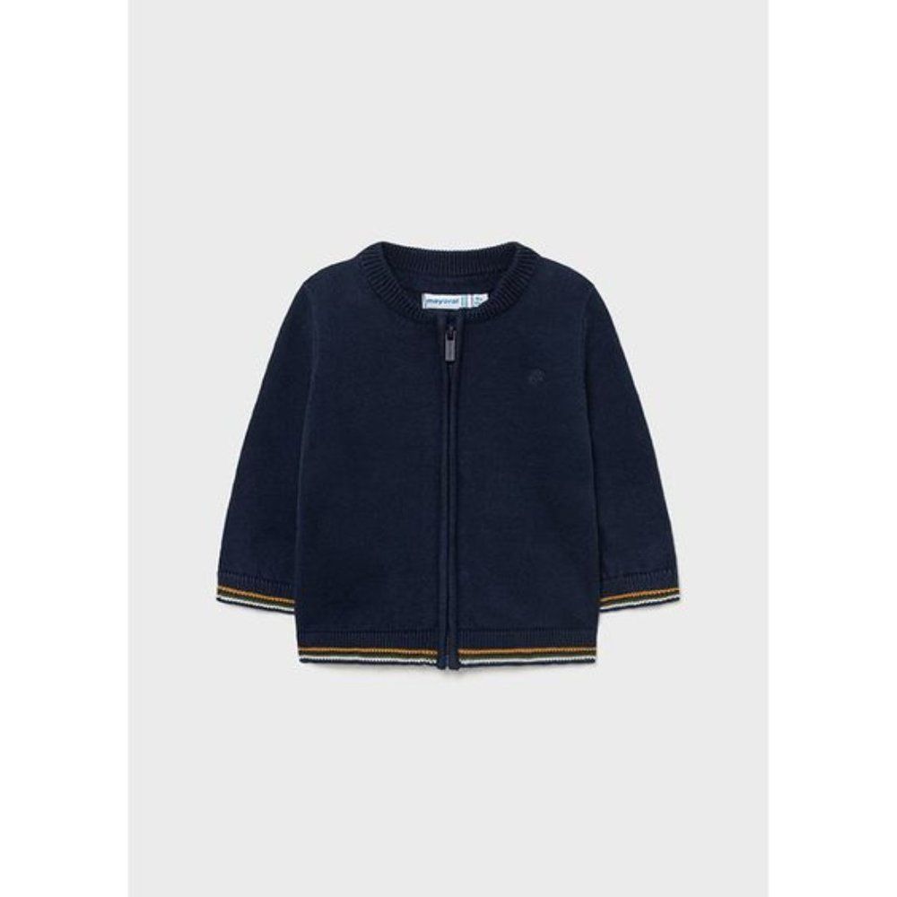 MAYORAL CARDIGAN NAVY KNIT STRIPED TRIM YELLOW & WHITE ZIP CLOSURE, 6 MONTHS